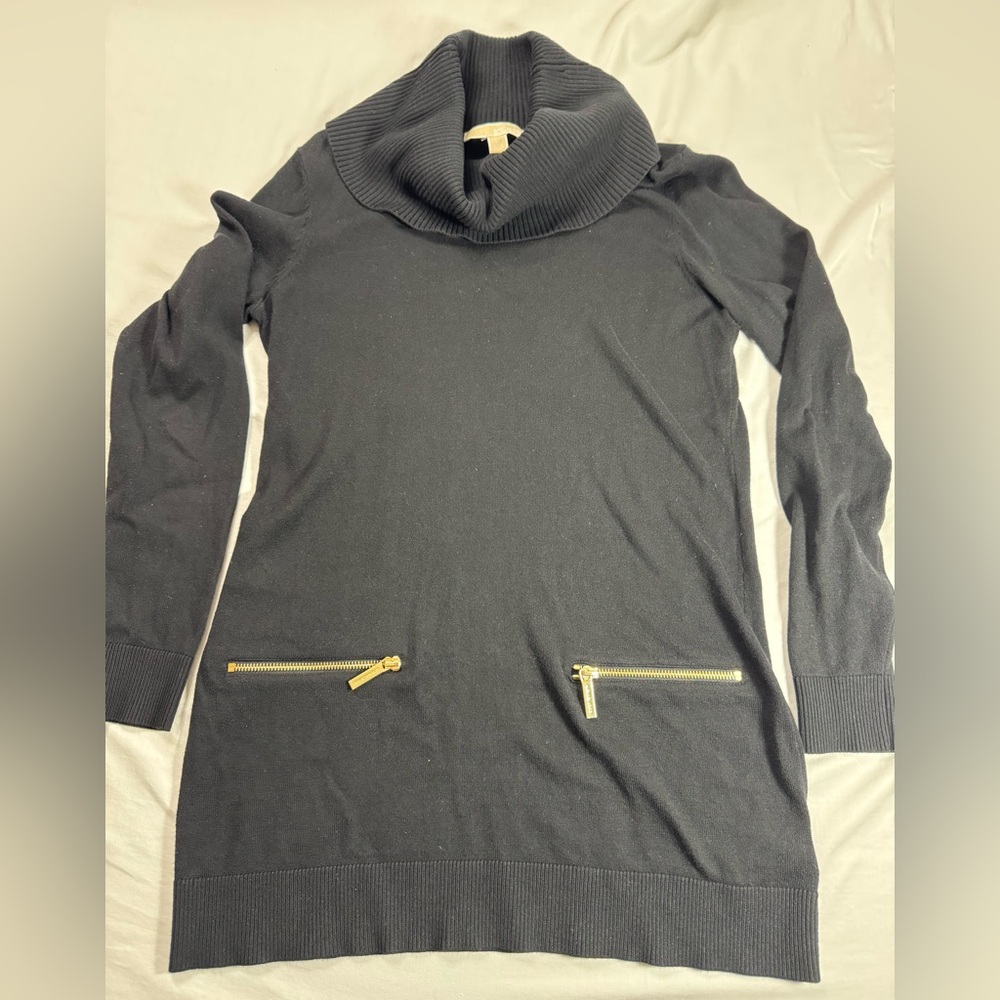 Michael Kors Black Cowl Neck Sweater with Gold Accents